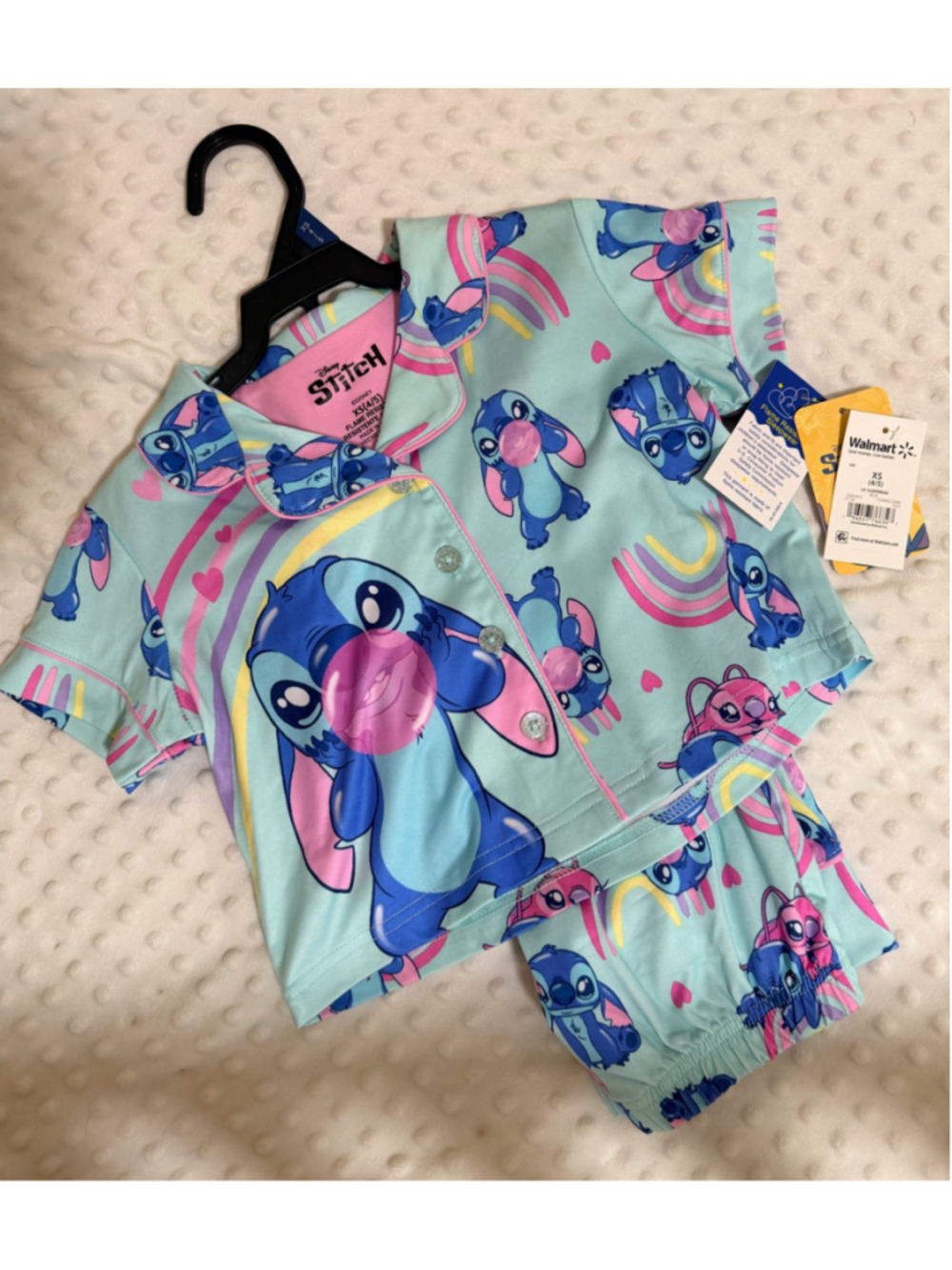 Girls Disney Stitch Pajama Set XS Blue Pink